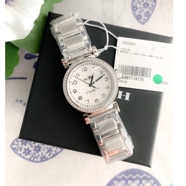 (ผ่อน0%) นาฬิกา 🌟Coach🌟 🌟Women's Madison Watch Quartz Mineral Crystal 🌟ขนาด 32 mm 🌟กล่องแบรนด์ 🌟 สีเงิน