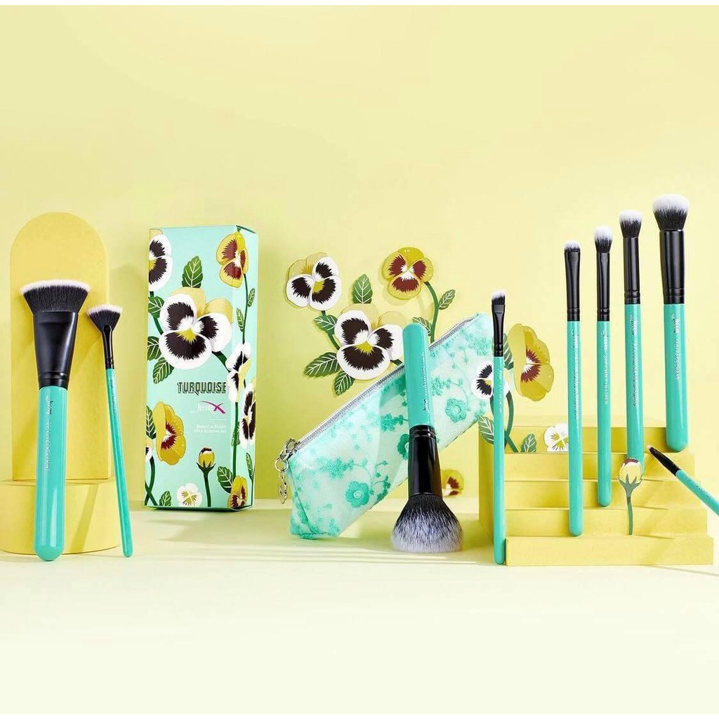 Jessup Beauty 9 pcs Turquoise Collection เซ็ตแปรงพร้อมกระเป๋า