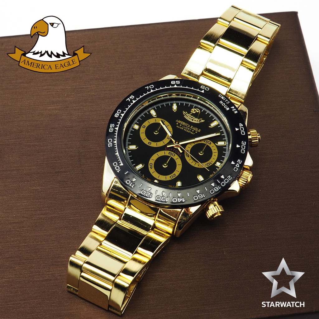 ۩☈AMERICA EAGLE นาฬิกาข้อมือผู้ชาย สายสแตนเลส รุ่น AE8016G – GOLD/BLACK