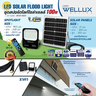 ชุด LED Solar flood loght 100 วัตต์ เดย์ไลท์ เวลลักซ์ (WELLUX) สายไฟยาว : 3 เมตร