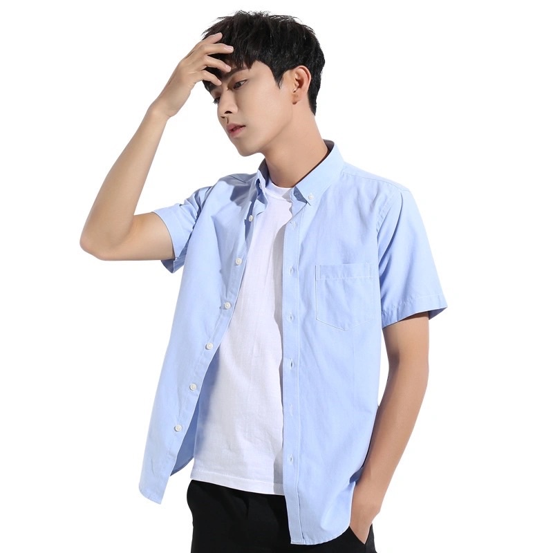 ขายดีมาก เสื้อเชิ้ตแขนสั้น สีพื้น 16 สี เสื้อเชิ้ตชาย เนื้อผ้า Oxford ถูกสุดๆ คุณภาพดี