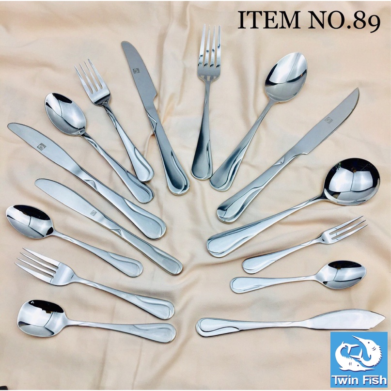TwinFish 1ชิ้น ชุดช้อนส้อม อุปกรณ์ใช้ทานอาหาร ช้อนส้อมสแตนเลส  สแตนเลส 304 รับประกันปลอดสนิม รหัส 89