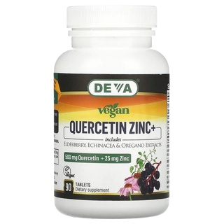 Vegan Quercetin  500 mg, Zinc+, 25 mg, 90 Tablets 90 เม็ด DEVA , เควอซิติน+ซิงค์