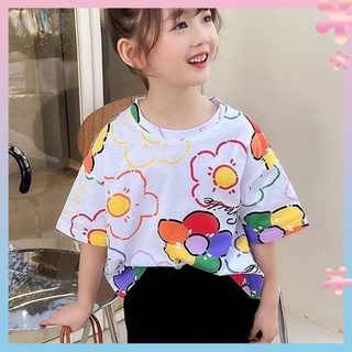 Girls short-sleeved T-shirt summer 2022 new wide version Western style summer childrens T-shirt girls half-sleeved top fashion