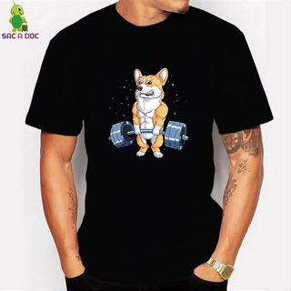 เสื้อผ้าผชเสื้อยืดแขนสั้น Camisetas hombre Corgi เหมาะกับใส่ออกกําลังกาย สําหรับผู้ชายS-5XL