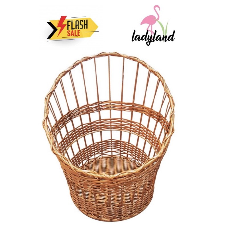ตะกร้าหวายเทียม ตะกร้าใส่ขนมปัง ถาดเบเกอรี่ ขนาด 34.5 x 39 x 20/40 ซม. สีน้ำตาลอ่อน