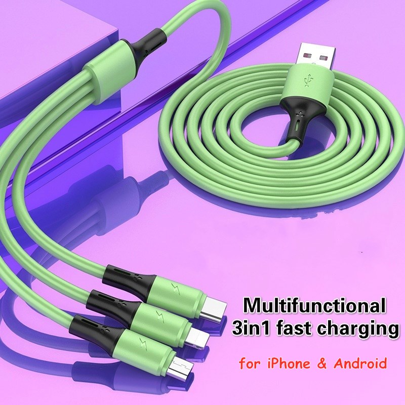 Download Fast Charger USB Cord Micro Android Type C iPhone iPad Silicone Charge 3 in 1 Cable Line Wire ...