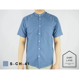 คอจีน/แขนสั้น (สีเข้ม) 2XL/3XL/4XL ผ้า OXFORD - เสื้อเชิ้ตผู้ชาย ไซส์ใหญ่ คนอ้วน Short Sleeve Mandarin Collar Shirt