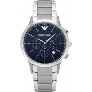 Armani Emporio Armani 43mm Mens Quartz Watch with Blue Dial Chronograph Display and Silver Stainless Steel Bracelet ...