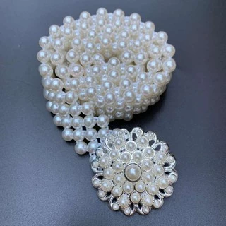 March jewelry ยางยืดรัดมุก 20-40 นิ้ว. ชุดเดรสแฟชั่นผู้หญิงคาดเข็มขัดมุกสีเงินเหมาะสำหรับงานเลี้ยงและงานแต่งงานมีหลายแบบ