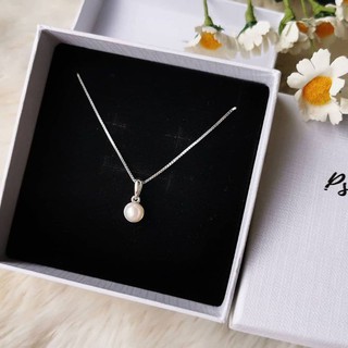 Pearl​ Minimal Necklace​ จี้มุกแท้​ ขนาด​ 6, 8 มม.​ พร้อมสร้อยคอเงินแท้ 925