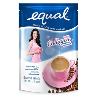 อิควลกาแฟปรุงสำเร็จรูปผสมคอลลาเจน 180กรัม 10ซอง Equal Instant Coffee Mixed with Collagen 180 g. 10 sachets