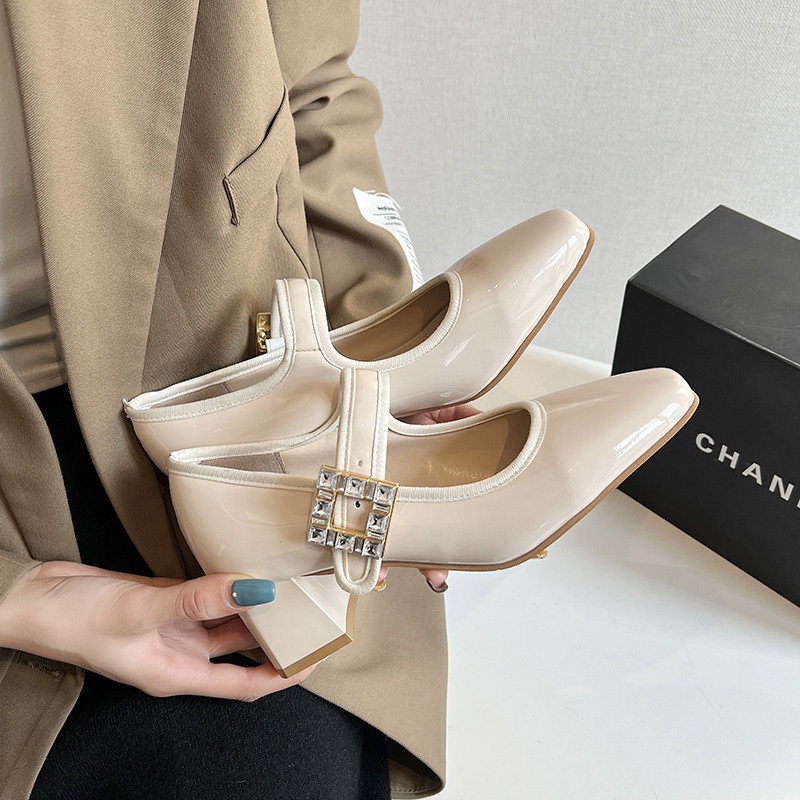 One word with rhinestone single shoes women s spring 2022 new French