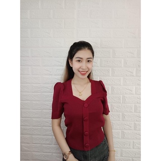 ✨N E W✨เสื้อไหมพรมแขนเจ้าหญิง ดีเทลกระดุมหน้า งานนำเข้า