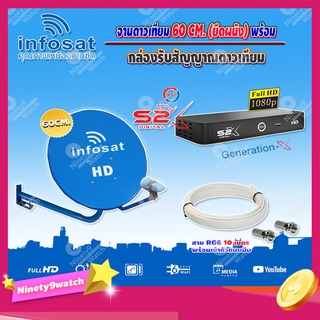 Infosat KU-BAND 60 cm.ยึดผนัง + PSI S2X HD (บอร์ดสีฟ้า) พร้อมสาย RG6 ยาวตามชุด