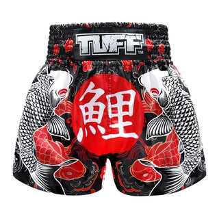 TUFF มวยไทย กางเกงมวยไทย สีดำ ลายปลาคราฟ TUFF Muay Thai Boxing Shorts Black Japanese Koi Fish