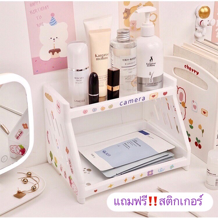 FanKe แถมฟรีสติกเกอร์ ชั้นวางเครื่องเขียน 2 ชั้น ใส่ของได้เยอะ รับน้ำหนักได้ดี