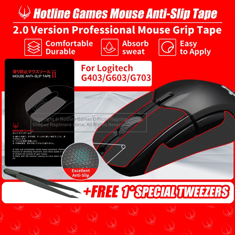 Hotline Games Mouse Grip Tape สําหรับ Logitech G403 / G603 / G703 เมาส์เกมไร้สายสติกเกอร์กันลื่น
