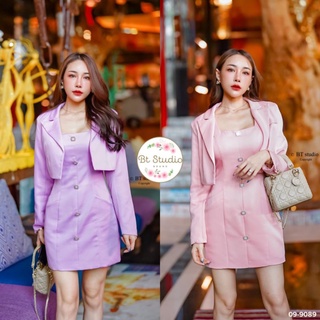 พร้อมส่ง 💜2 color 💞เดรสสั้นสายเดี่ยว +crop blazer💕 bt 09-9089