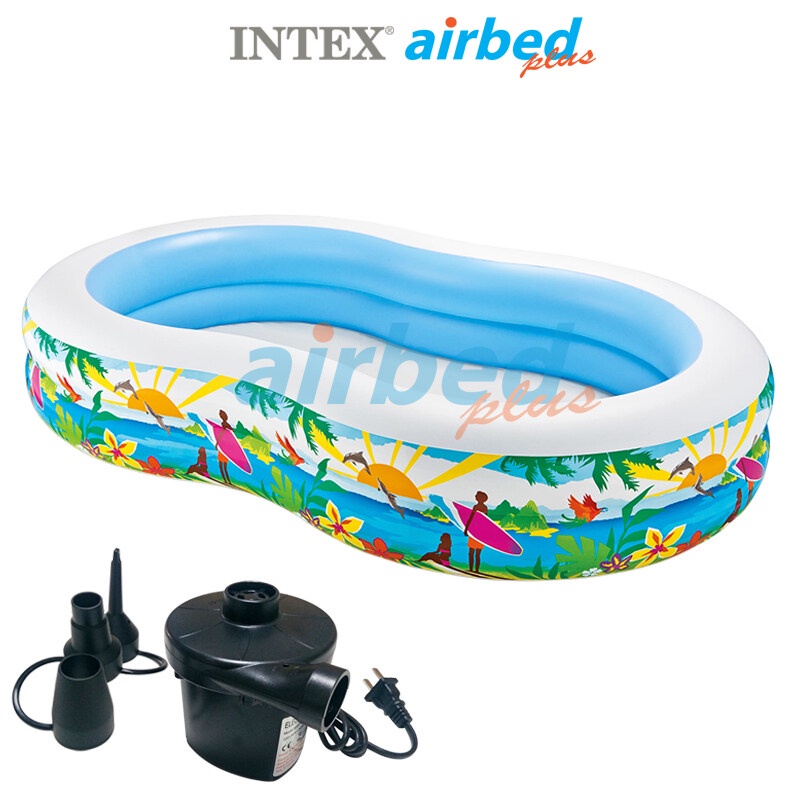 Intex ส่งฟรี สระเป่าลมลายการ์ตูนสัตว์น้อยริมชายหาด 2.62x1.60x0.46 ม. รุ่น 56490 + ที่สูบลมไฟฟ้า W5HY