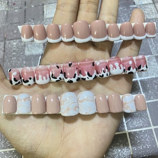 เล็บเจลสีนู้ด เล็บเจลแท้ทรงสั้น ปลายขาว