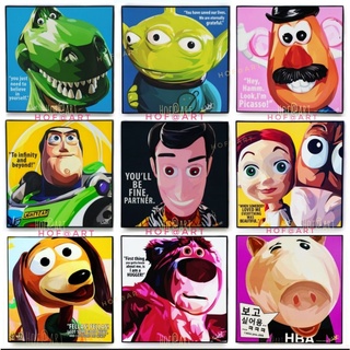 รูปภาพ การ์ตูน Toy Story ทอสตอรี่ Buzz Lightyear Woody Rex รูปภาพ​ติด​ผนัง​ pop art อนิเมชั่น Disney กรอบรูป แต่งบ้าน