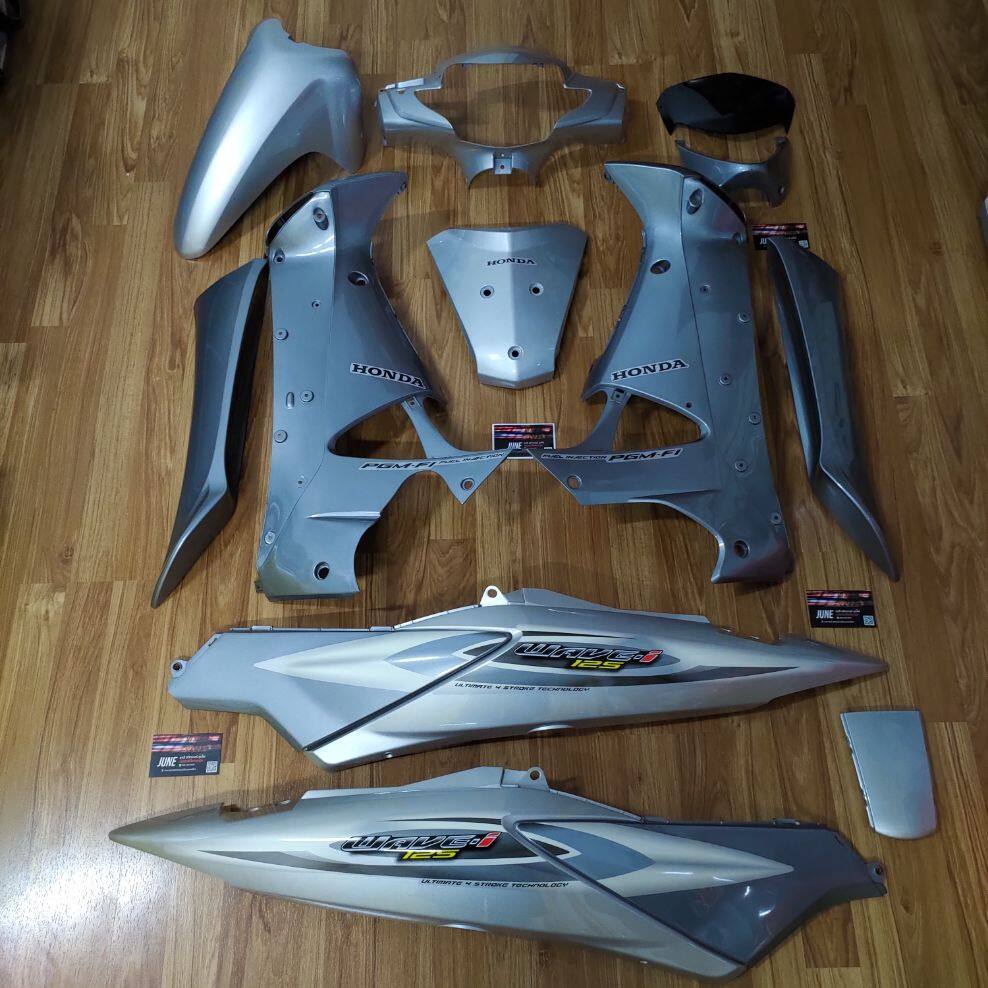 ชุดสี wave125 i บังลม 14ชิ้น สีเทาอ่อน/เทาเข้ม ติดลาย i ปี2005