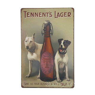 ป้ายสังกะสีวินเทจ Tennents Lager Beer