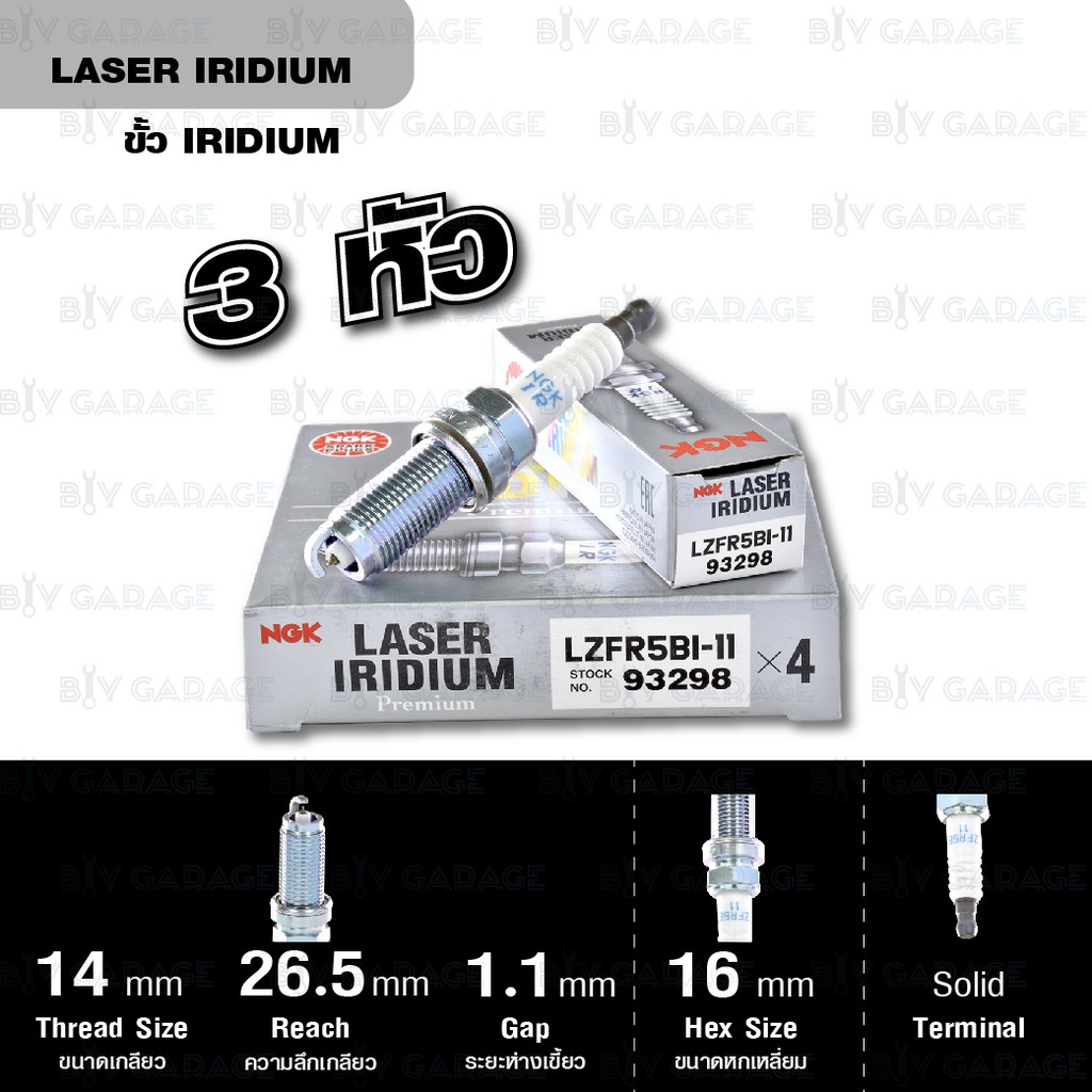NGK หัวเทียน LASER IRIDIUM LZFR5BI-11 3 หัว ใช้สำหรับรถยนต์ Mitsubishi Mirage [3A92]- Made in Japan