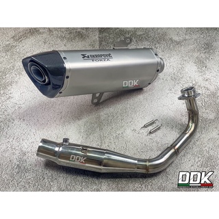 ท่อแต่ง Forza350 ADV350 ปลายท่อตรงรุ่น คอบอมสแตนเลส Akrapovic 18 นิ้ว เลสสีเงิน ปากคาร์บอนแท้ ปากเฉียง โลโก้เลเซอร์