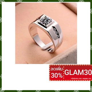 Mens Silver Classic Cubic Zircon Wide Ring แหวน แหวน zircon ชายแหวน