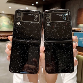 เคสโทรศัพท์มือถือ PC กันกระแทก ลายกลิตเตอร์ สีดํา สําหรับ Samsung Z Flip 3 5G Case Z Flod 3 4 Galaxy Z Flip 4 ZFlip3