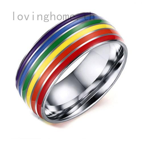 Gay Lesbian Pride Pendant Ring Rainbow Flag Band Stainless Steel Ring Hot