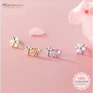 [SE431]🌟ต่างหูเงินแท้ 92.5%🌟รูปดอกไม้เล็กๆประดับเพชร CZ  น่า…