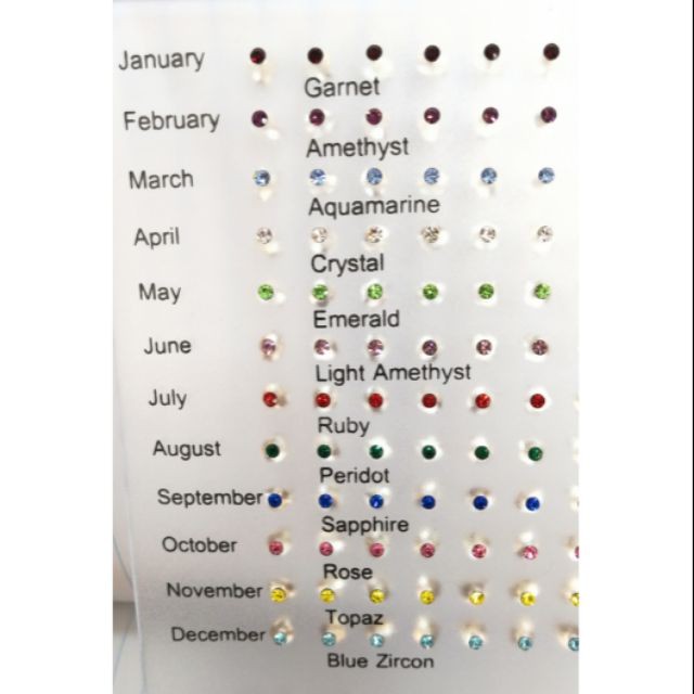 ต่างหูเงินแท้92.5% (ไม่มีเขี้ยว) crystal birth stone ขนาด 2mm.  ต่างหูตามสีเดือนเกิด