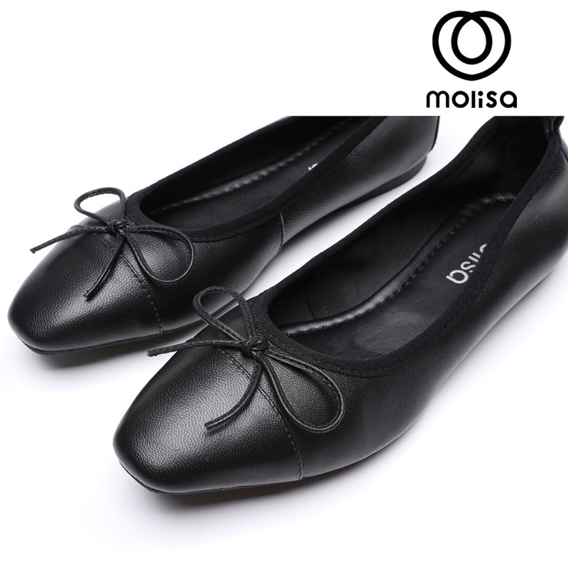Molisa รองเท้าบัลเล่ต์ ทรงสุภาพ คัชชูหนังนิ่ม สีดำ