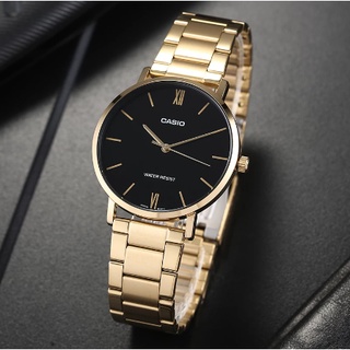 นาฬิกา Casio รุ่น MTP-VT01G-1B นาฬิกาสำหรับผู้ชาย สายสีทอง หน้าปัดดำ - มั่นใจ ของแท้ 100% รับประกันสินค้า 1 ปีเต็ม