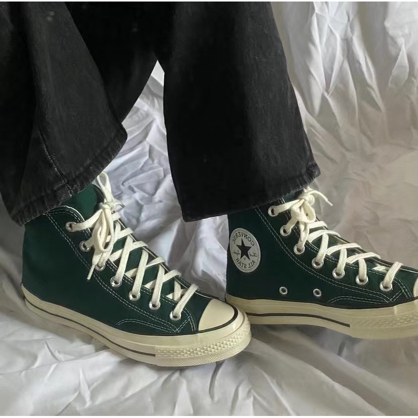 CONVERSE สนทนา 1970ส รองเท้าผ้าใบสีเขียวเข้ม รองเท้าผ้าใบหัวครีม รองเท้ายาง รองเท้าผู้ชาย รองเท้าผู้หญิง