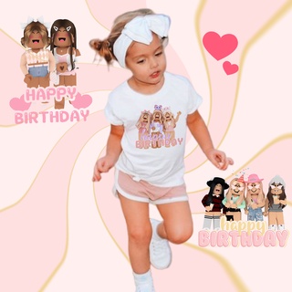 เสื้อยืดแขนสั้นลําลอง พิมพ์ลายการ์ตูน Roblox Girl Happy Birthday แฟชั่นฤดูร้อน สําหรับเด็กผู้หญิง