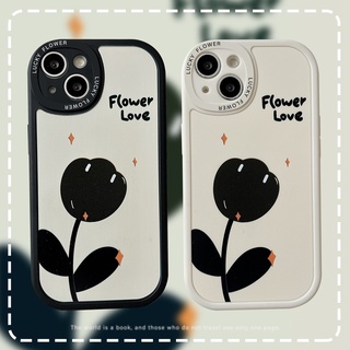 เศร้าโศก สีดำ ทิวลิป เคส Samsung Galaxy S22 Ultra S22Plus S21FE S20FE A73 A53 A33 A23 A13 A03S A03 A72 A52 A32 A22 A12 A71 A51 A21S A50 A50S A52S A20S A20 A30 M23 5G Case New มุมโค้งมน กล้อง ปกป้อง ป้องกันการหล่น ซิลิกาเจล นุ่ม เคส
