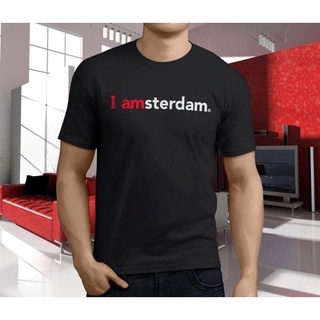 Gildan เสื้อยืดผ้าฝ้าย พิมพ์ลาย I Amsterdam สีดํา แฟชั่นยอดนิยม สําหรับผู้ชาย