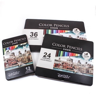 ราคาดินสอสี กล่องเหล็ก 12/24/36 สี เกรด A+ ส่งออก Dishter ชุดระบายสี สีไม้ พร้อมกล่อง