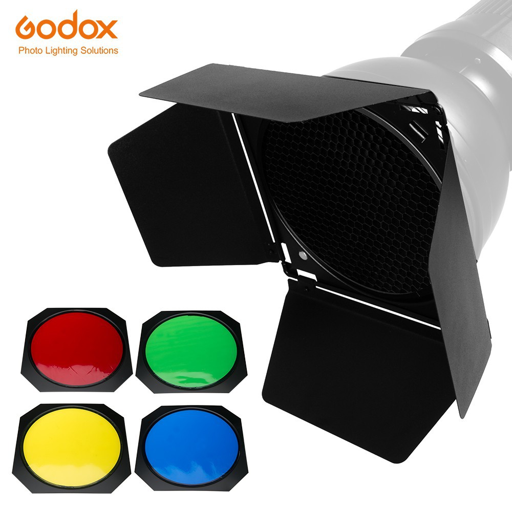 Godox BD-04 บาร์นดอร์ + กริดรังผึ้ง + ฟิลเตอร์ 4 สี สำหรับแผ่นสะท้อนแสงแบบมาตรฐาน