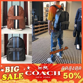 แท้💯%【พร้อมส่ง】ถ่ายรูปใหม่จริง COACH F23214 ผู้ชายลายกระเป๋าเป้สะพายหลังไหล่ของหัวหน้าชั้นผิวขนาดความจุขนาดใหญ่กระเป๋าเ