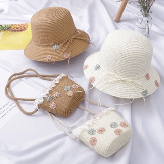 เซ็ตหมวก+กระเป๋าสานสุดน่ารัก พร้อมส่งทุกสี