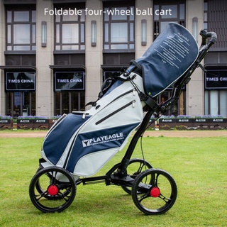 Golf รถเข็นกอล์ฟ แบบ 4 ล้อ พับได้ น้ําหนักเบา พร้อมที่วางแก้ว