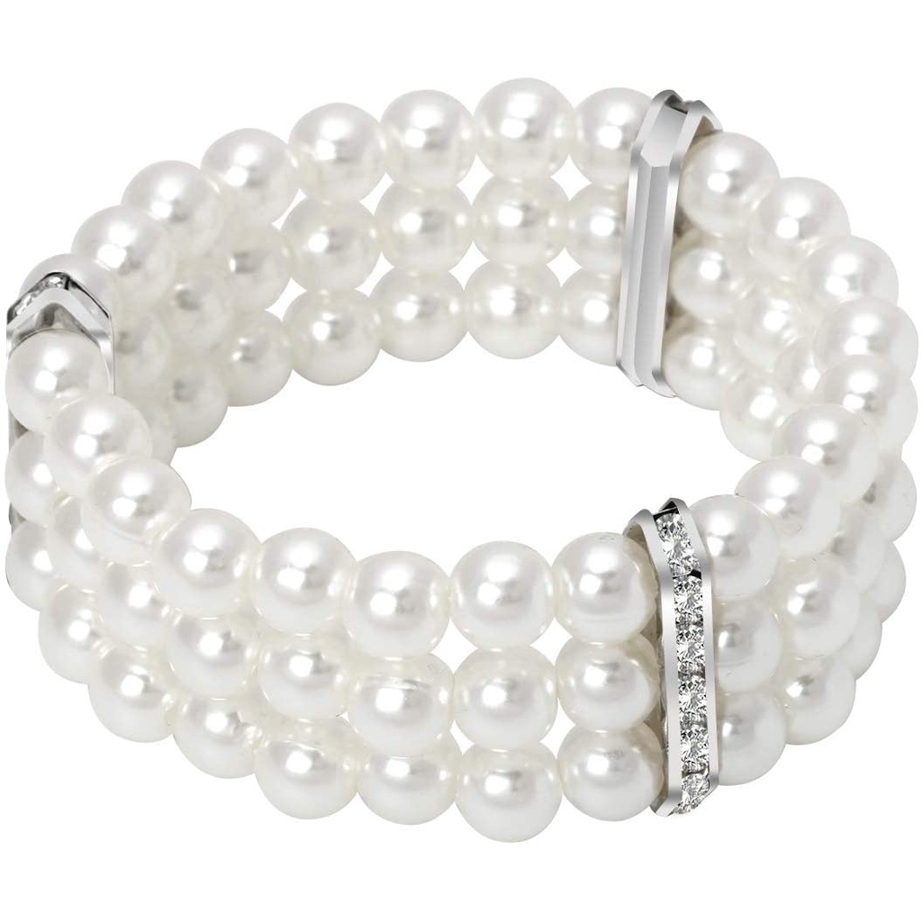 Coolrunner Ladies 3 แถว Faux Pearls Accent Off White ยืดสร้อยข้อมือเครื่องประดับ