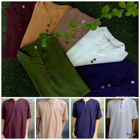 เสื้อผ้าพื้นเมืองแขนสั้นคอจีน ผ้าฝ้าย โทนคลาสสิค ใส่สบายไม่ร้อน[ใส่โค้ด OP12PF ลดทันที 50.-]