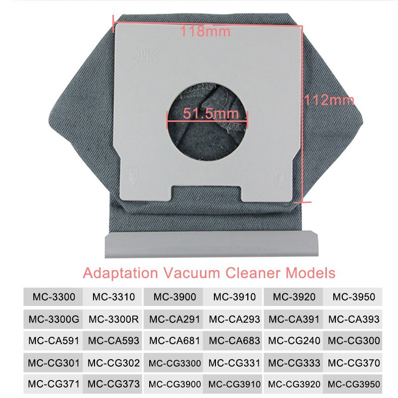 PNSN ถุงขยะเครื่องดูดฝุ่น MC-CG240, MC-CG301, MC-CG302, MC-CG3300 กระเป๋าผ้าทนทาน