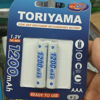 [ 2 ก้อน ] TORIYAMA AAA 1,200MHA (1.2V) **ถ่านชาร์จของเเท้**